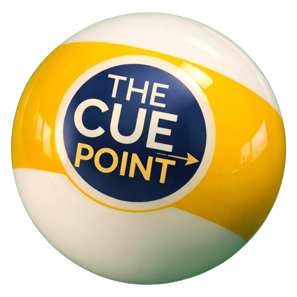 The Cue Point - yellow billiard ball logo